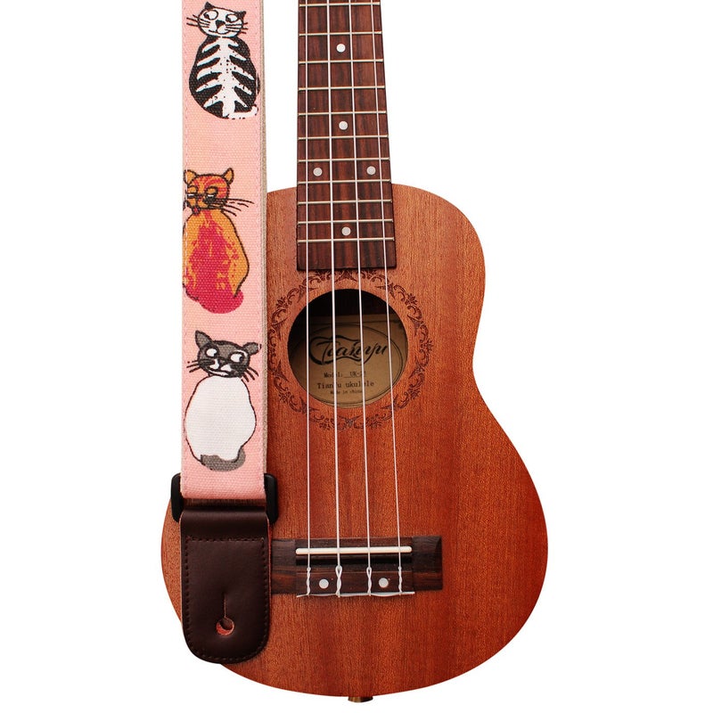 MUSIC FIRST Original Design MISS CAT Soft Canvas & Genuine Leather Ukulele Strap Ukulele Shoulder Strap - Image 1